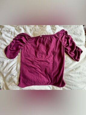 Intimately Free People Plum Ribbed Ruched Sleeve Tee Size Small